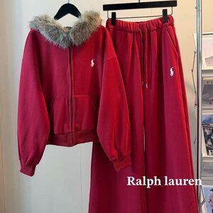 Polo by Ralph Lauren Red Sweatshirt with Faux Fur Collar
